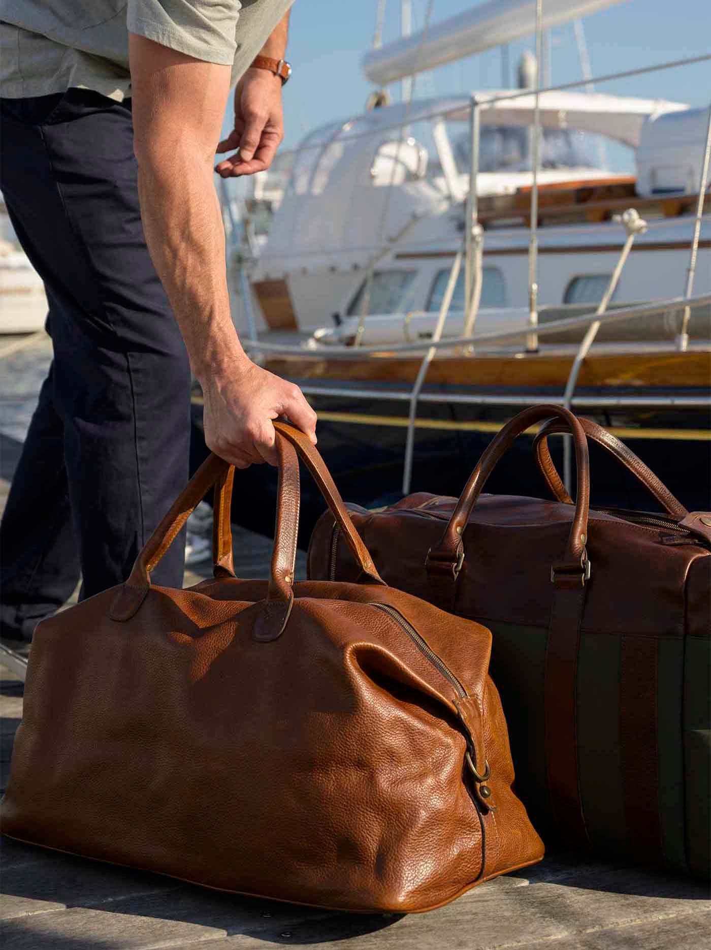 Moore & Giles Luggage Benedict Leather Weekend Bag- Titan Milled Honey
