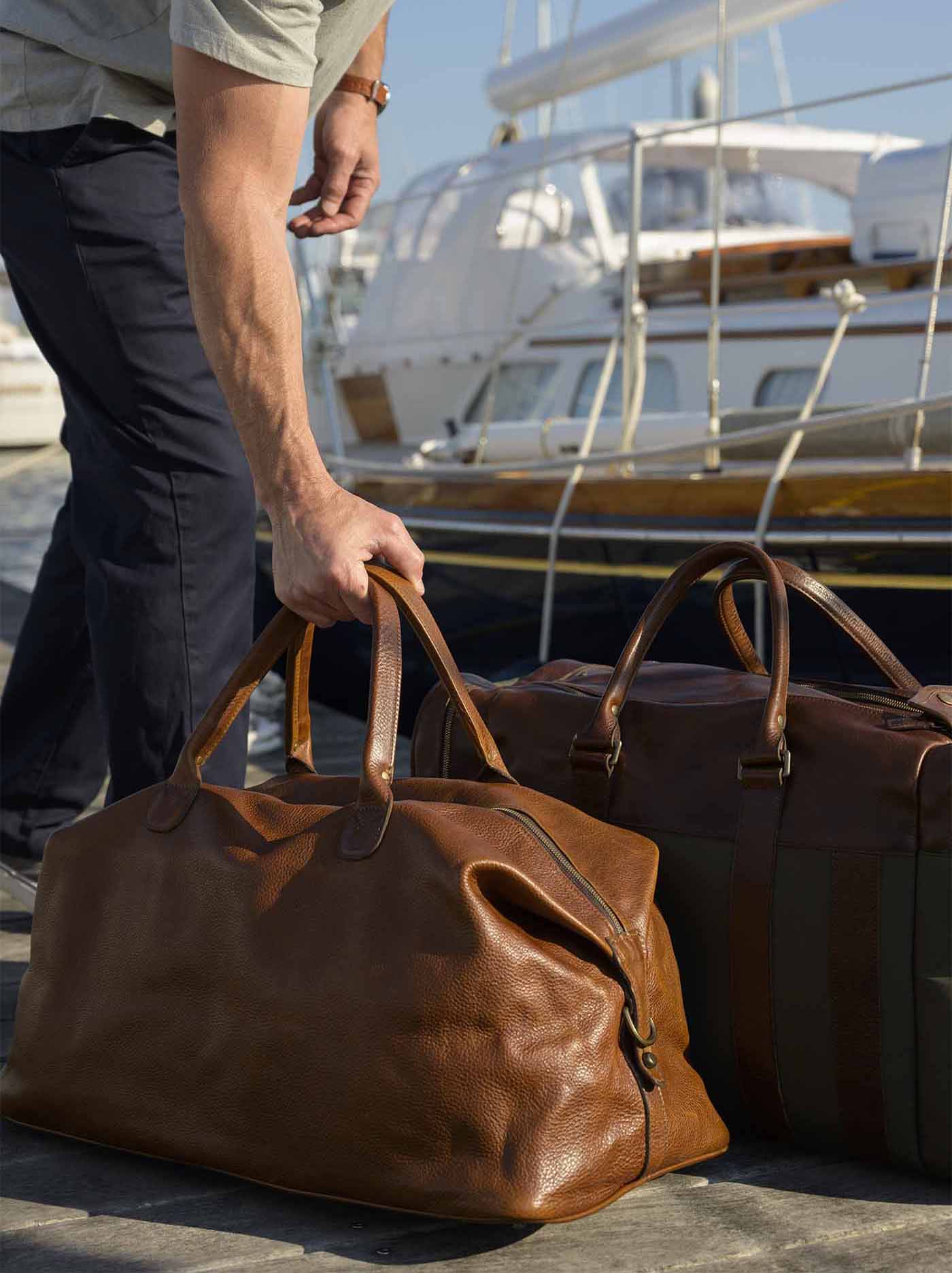 Moore & Giles Luggage Benedict Leather Weekend Bag- Titan Milled Honey