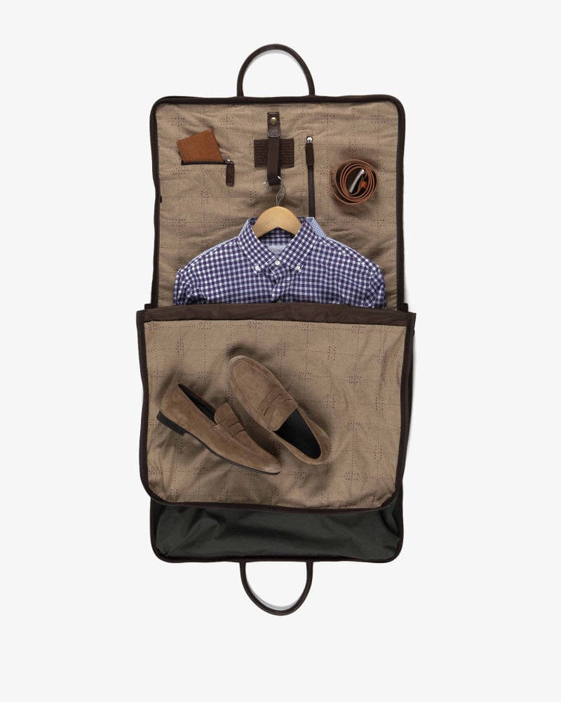 Moore & Giles Luggage Gravely Garment Bag - Olive & Titan Milled Brown