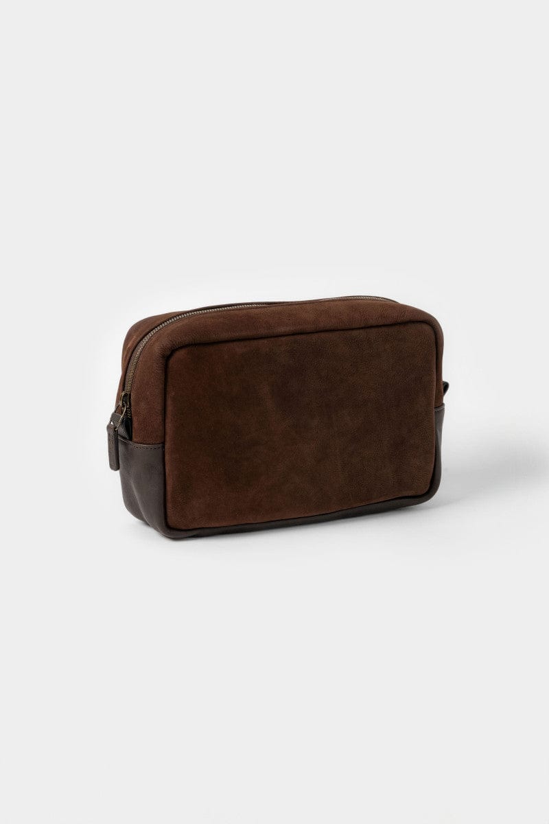 Moore & Giles Luggage Reclaimed Wash Bag - Griffin Chocolate Suede & Heirloom Cigar