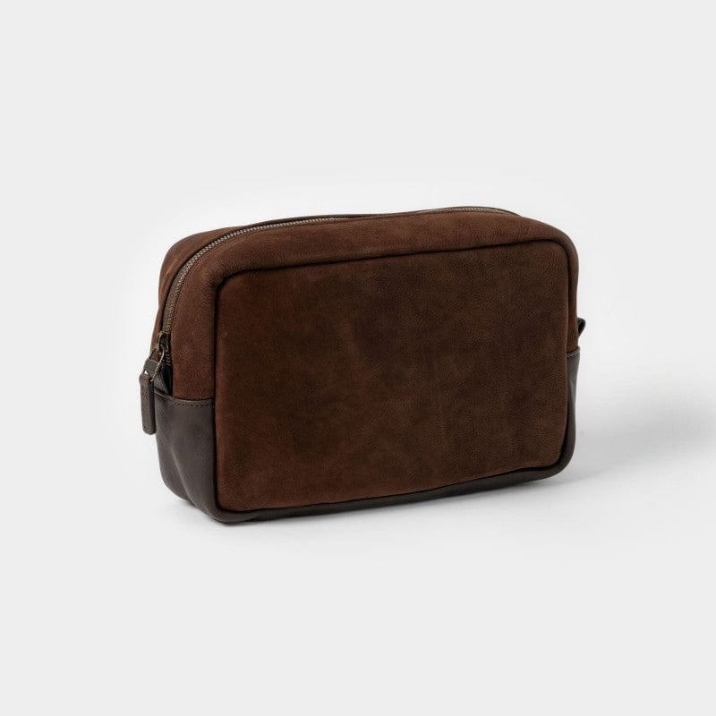 Moore & Giles Luggage Reclaimed Wash Bag - Griffin Chocolate Suede & Heirloom Cigar