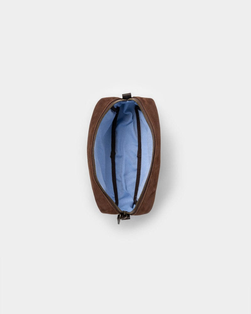 Moore & Giles Luggage Reclaimed Wash Bag - Griffin Chocolate Suede & Heirloom Cigar