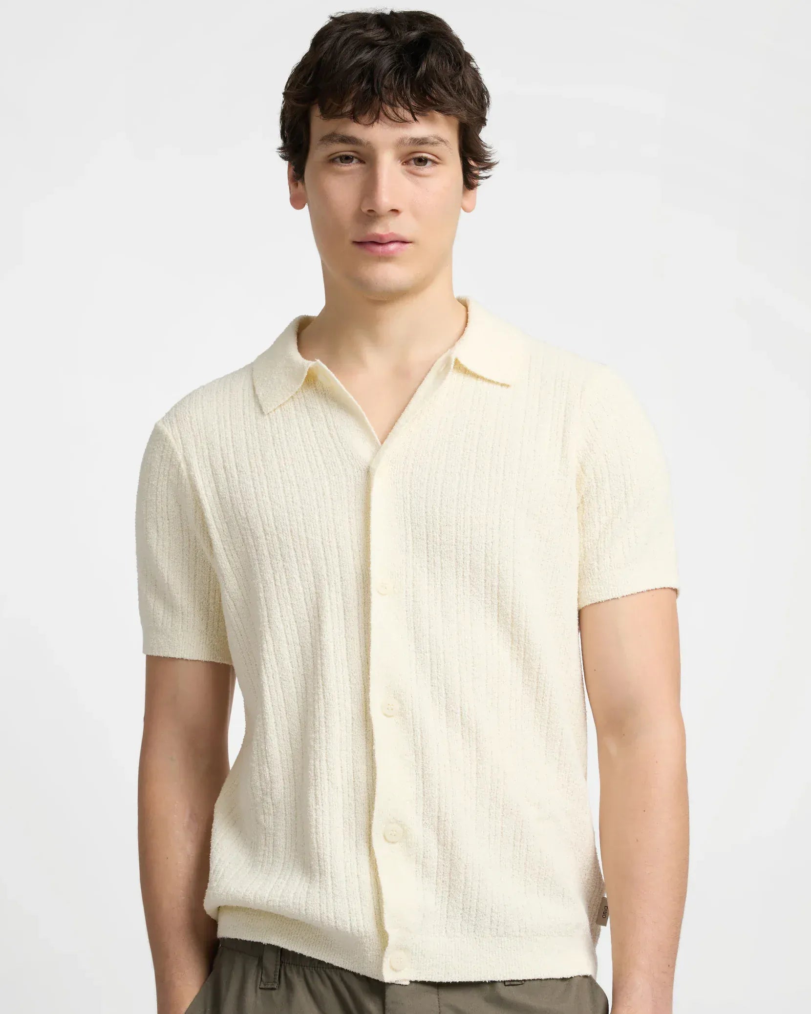 Onia Boucle Rib Button Up Shirt in Cream