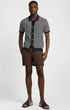 Onia Camp Shirt Linen Short Sleeve Button Up Sweater in Midnight/Egret