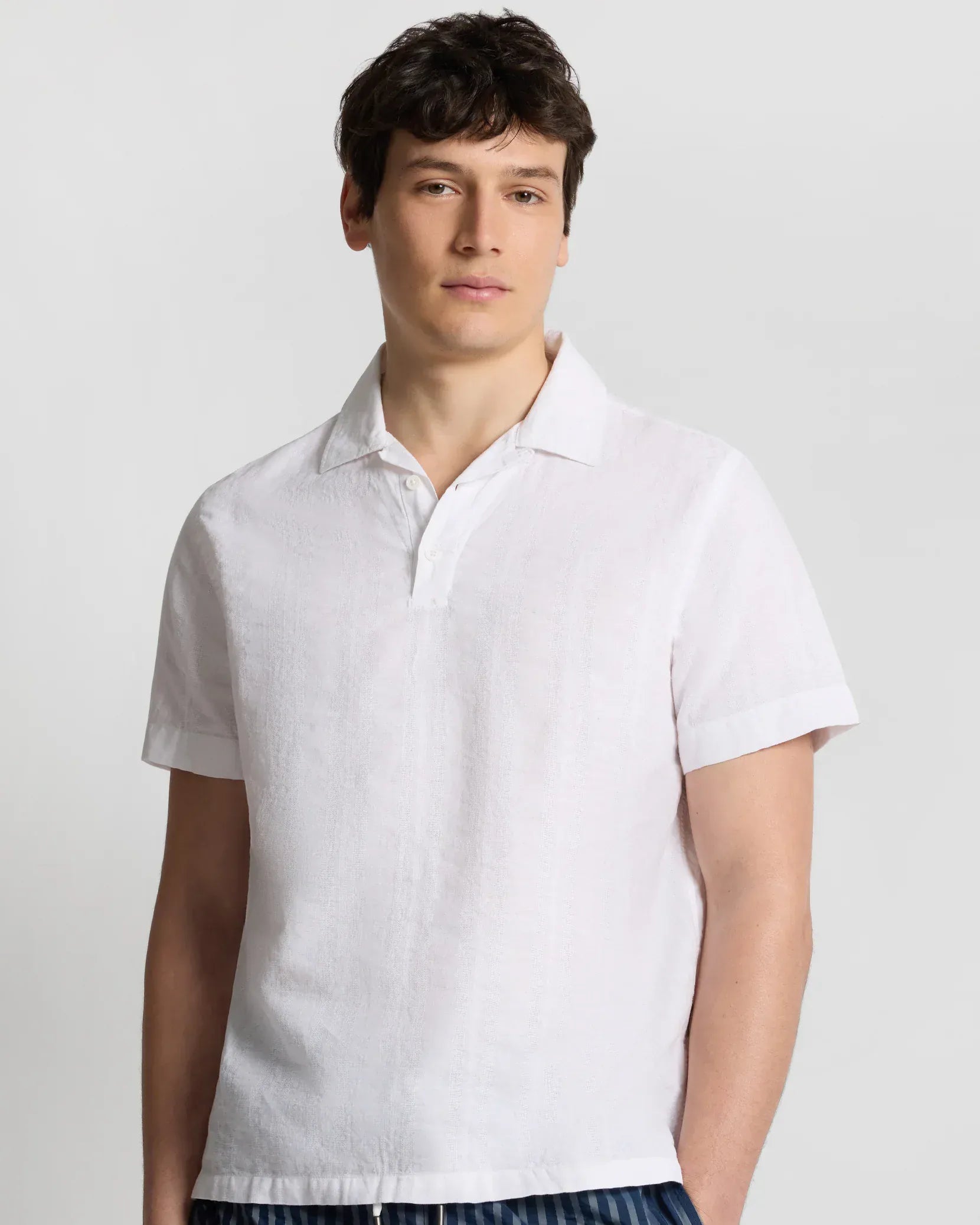 Onia Polos Cotton Linen Pop-Over Polo in White