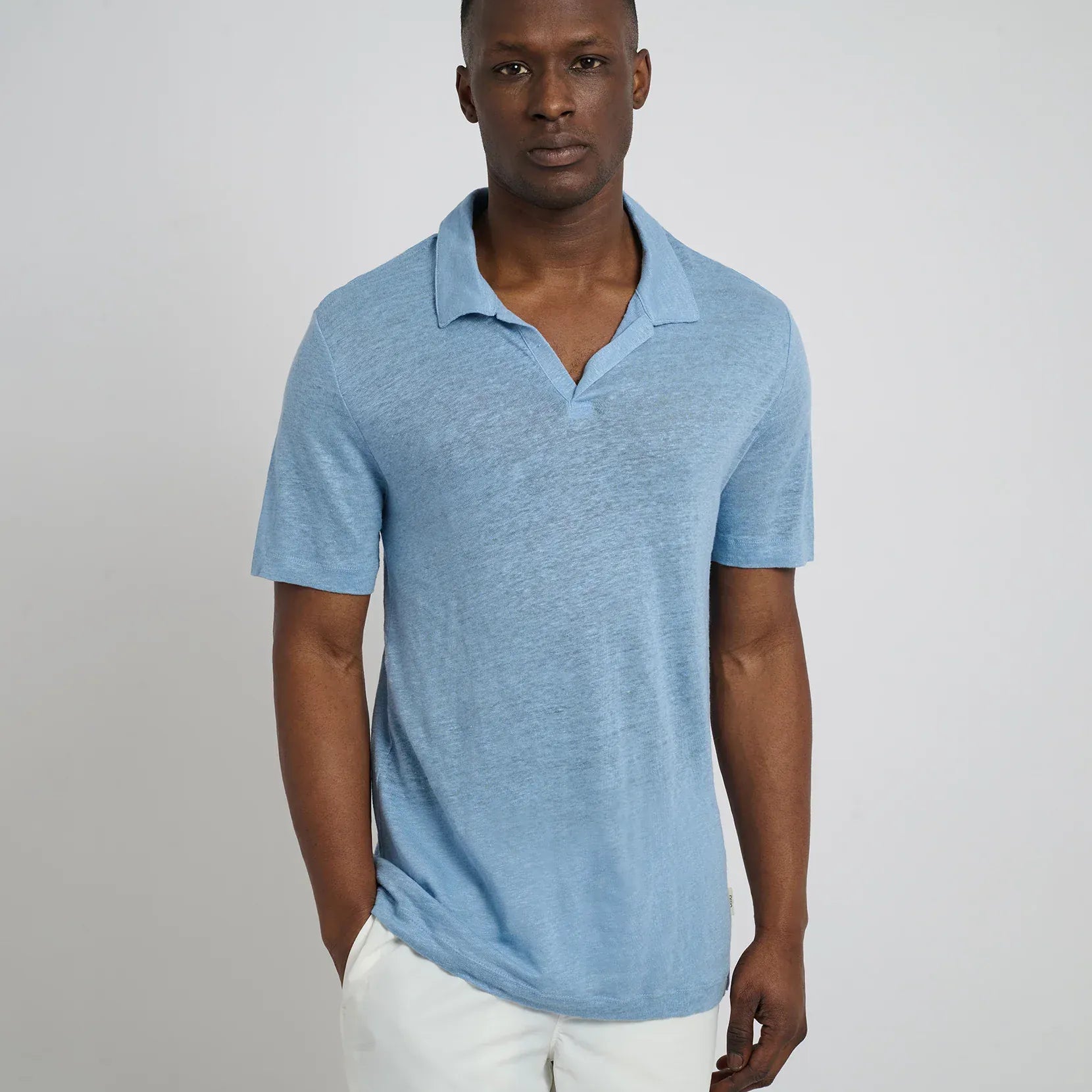 Onia Polos Shaun Linen Polo in Dusty Blue