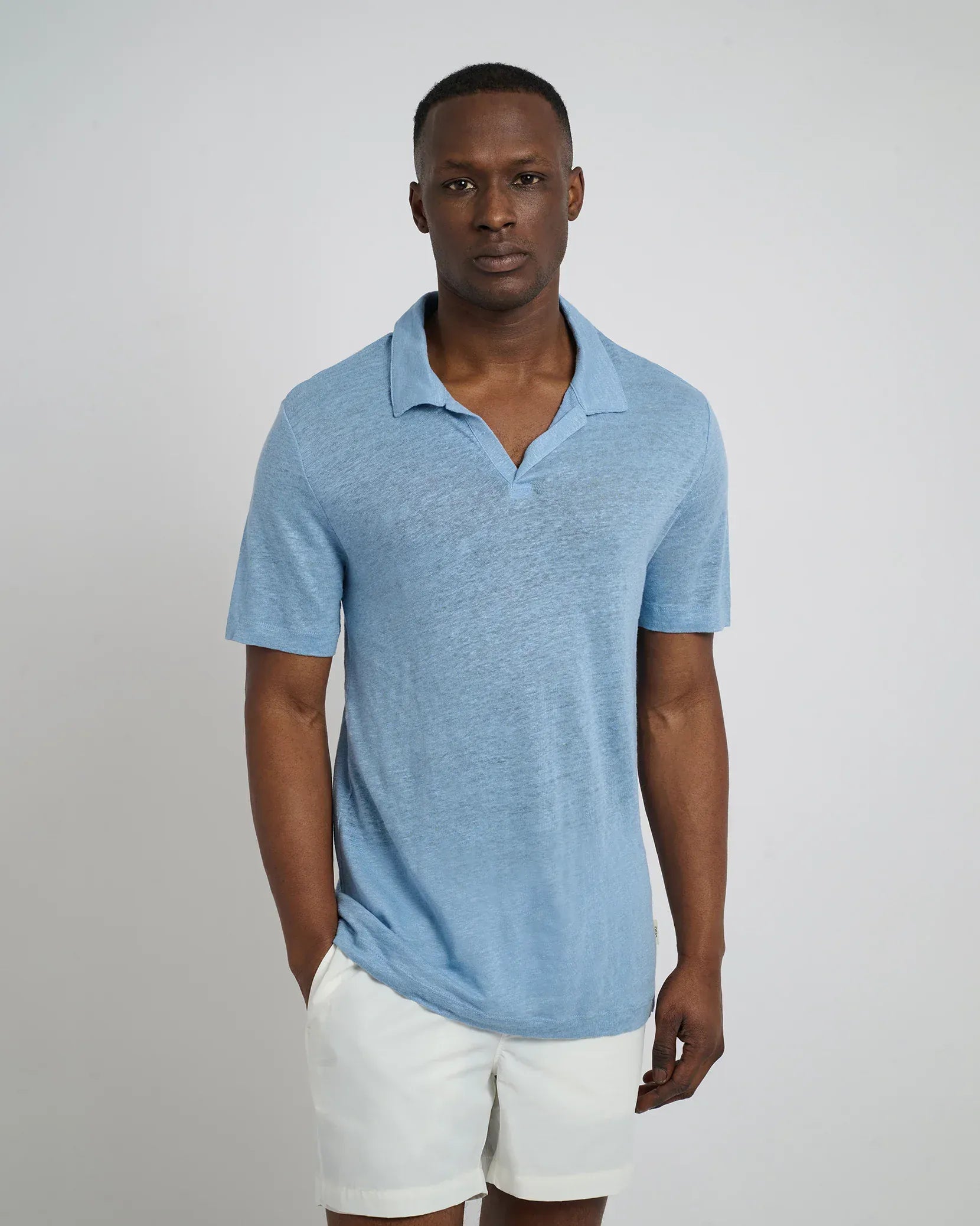 Onia Polos Shaun Linen Polo in Dusty Blue