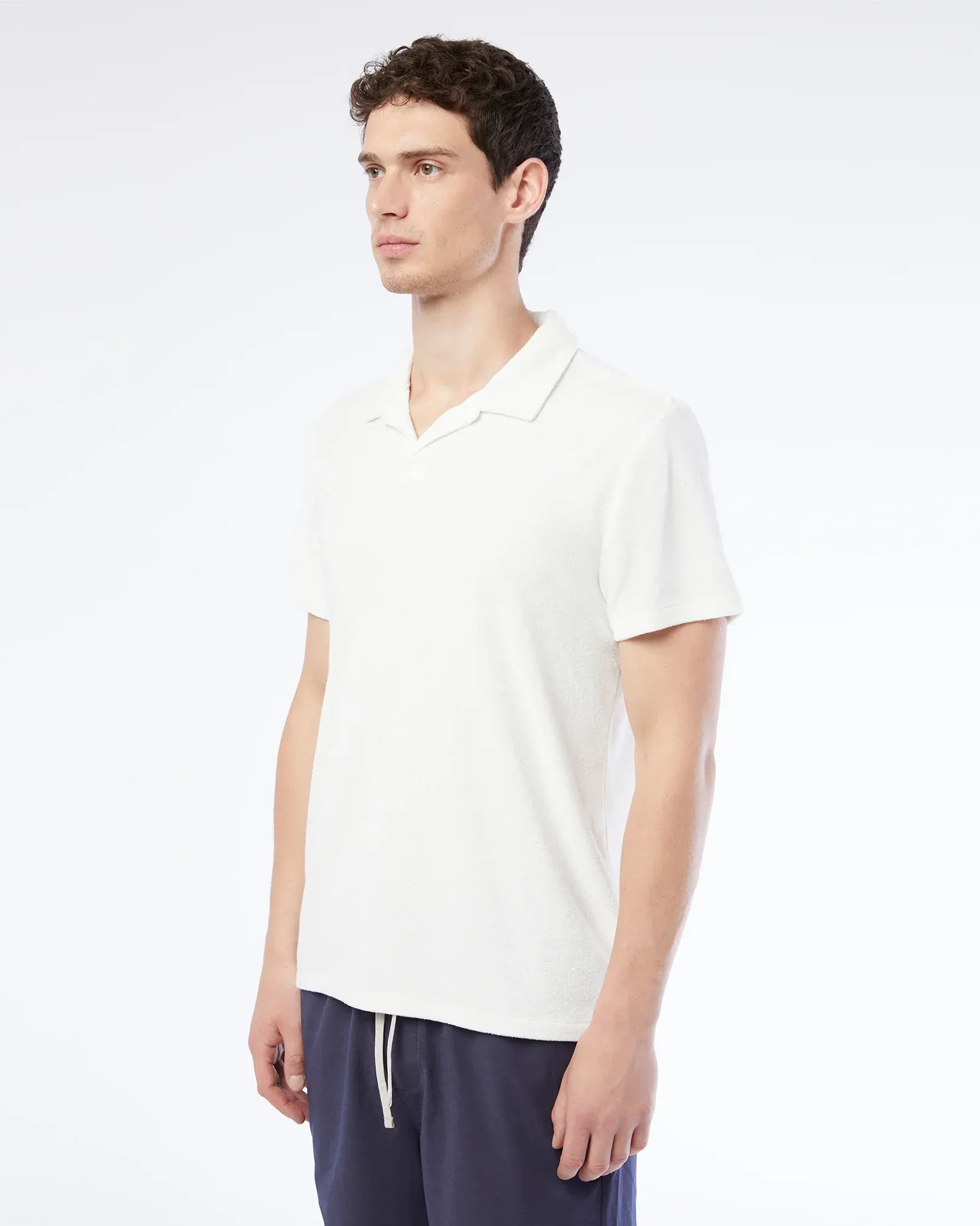 Onia Polos Towel Terry Johnny Collar Polo in White