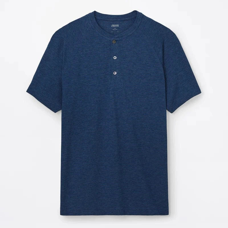 Orchard & Broome T-Shirts Norfolk Micro Stripe Stretch Henley - Pacific