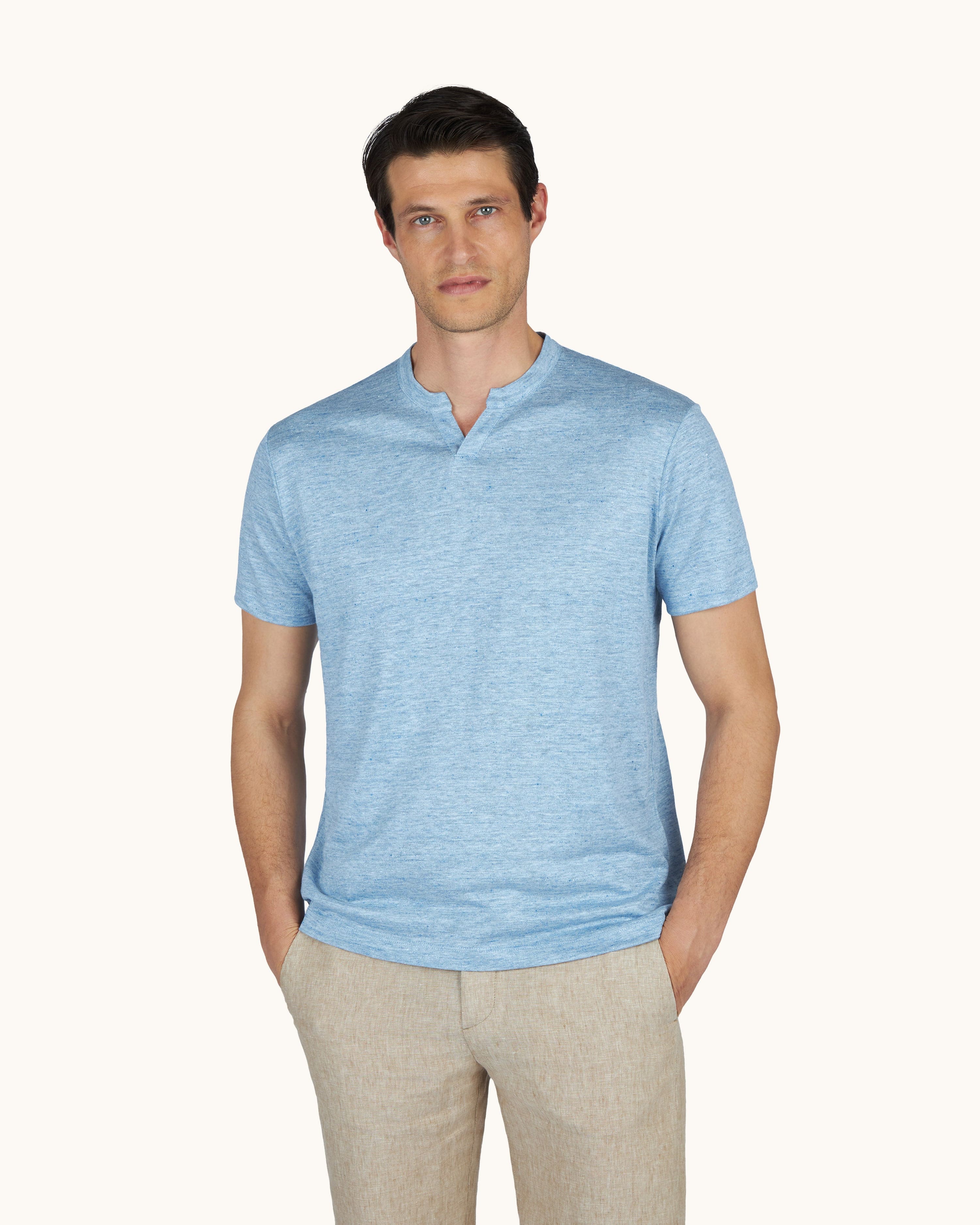 Paul and Shark T-Shirts Pure Linen Jersey Open Collar T-Shirt