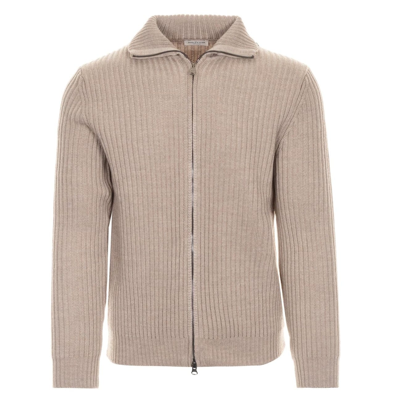 Phil Petter Sweaters NATUR/SILBER / M Merino 2-Tone Rib Zipper Jacket