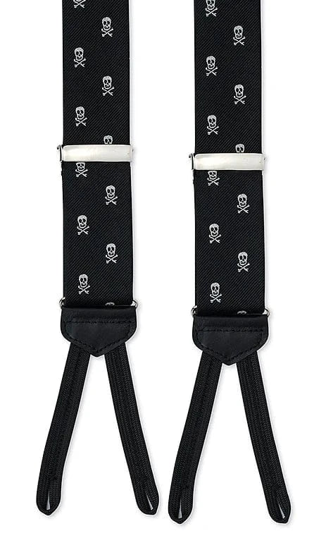 R. Hanauer, Inc. Cummerbund Black and White Silk Skull Suspenders