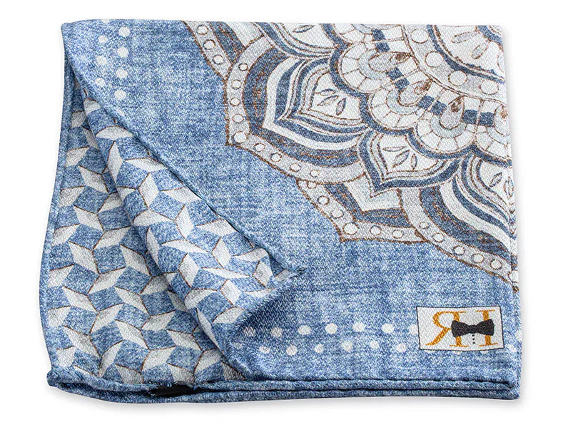 R. Hanauer, Inc. Pocket Square Light Blue Large Medallion/Diamonds Pocket Square