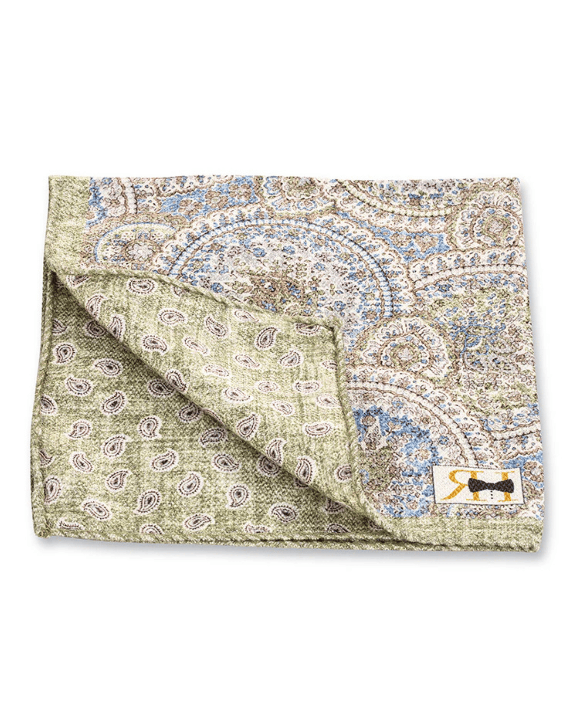 R. Hanauer, Inc. Pocket Square Sage Medallion/Pine Pocket Square