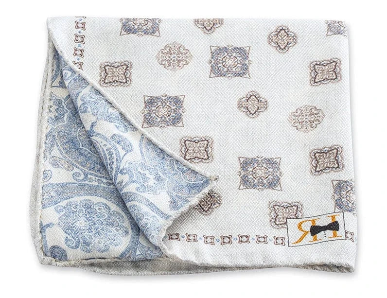R. Hanauer, Inc. Pocket Square White Medallions/Paisley Pocket Square