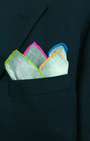 R. Hanauer, Inc. Pocket Square WHITE/MULTI Pastel Multi Color Linen Border Pocket Square
