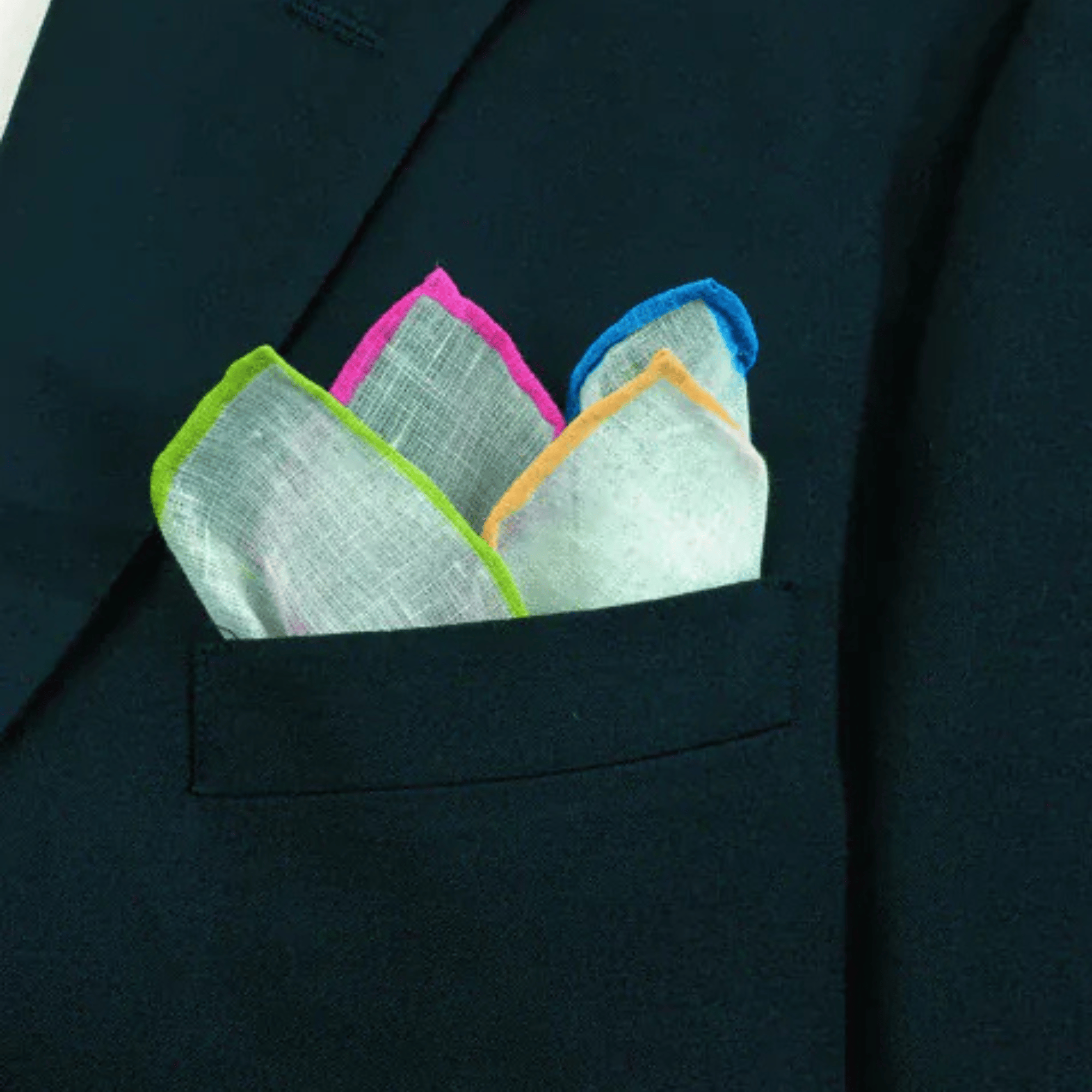 R. Hanauer, Inc. Pocket Square WHITE/MULTI Pastel Multi Color Linen Border Pocket Square
