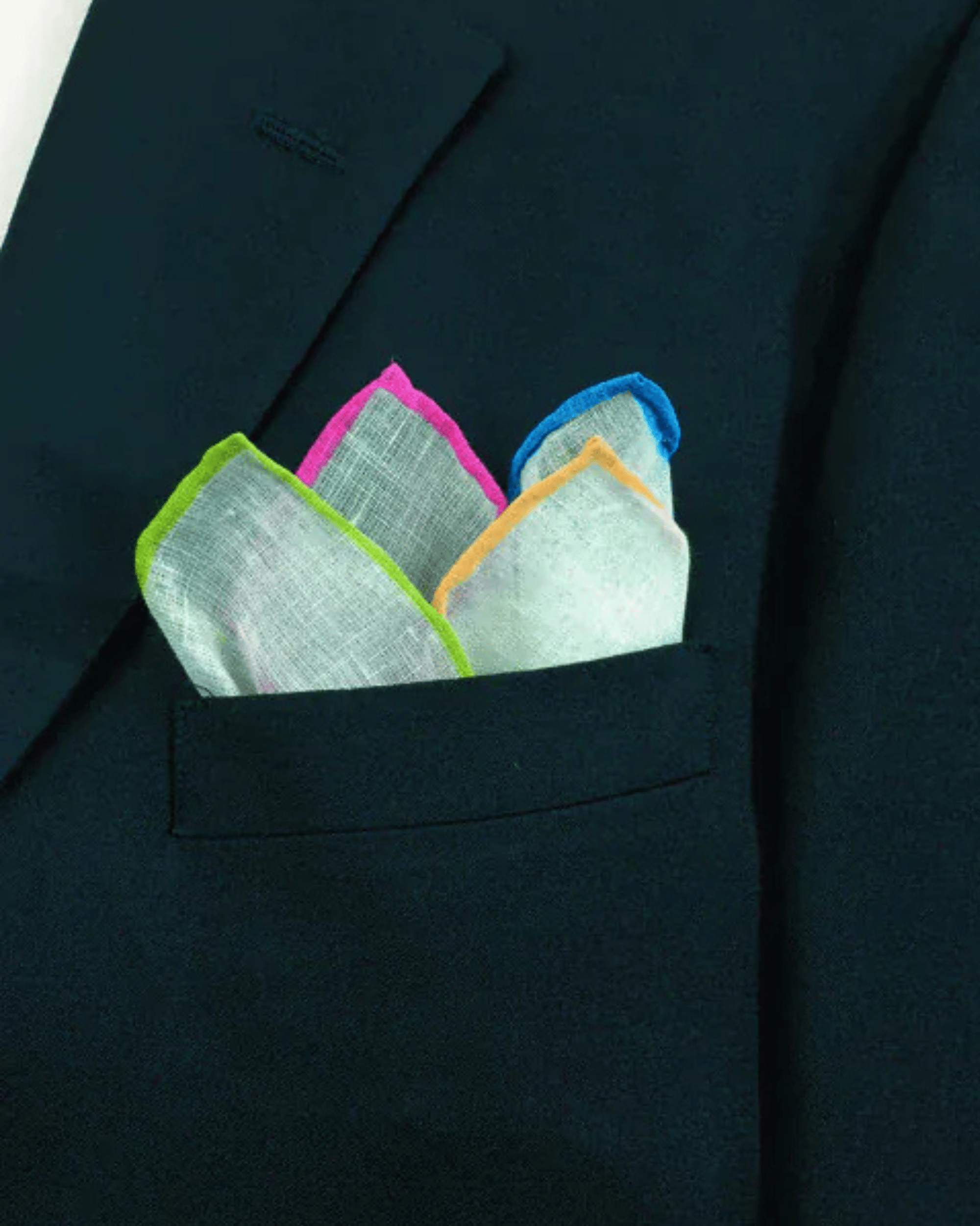 R. Hanauer, Inc. Pocket Square WHITE/MULTI Pastel Multi Color Linen Border Pocket Square