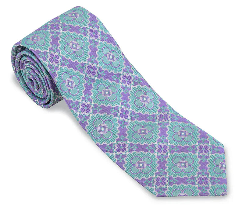R. Hanauer, Inc. Ties Violet/Green Bannock Medallions Necktie