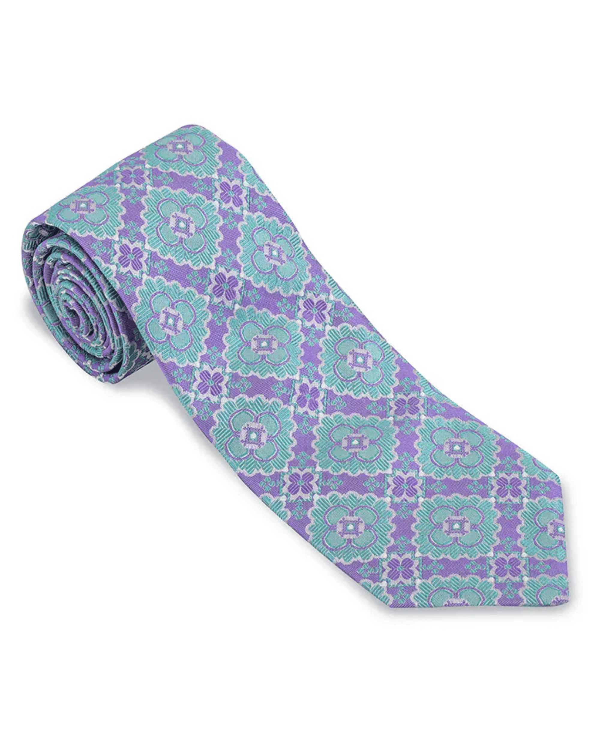 R. Hanauer, Inc. Ties Violet/Green Bannock Medallions Necktie