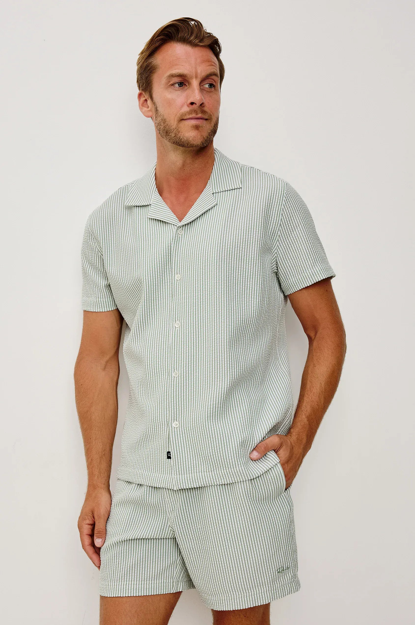 Rails Camp Shirt Amalfi Shirt in Sage White Seersucker