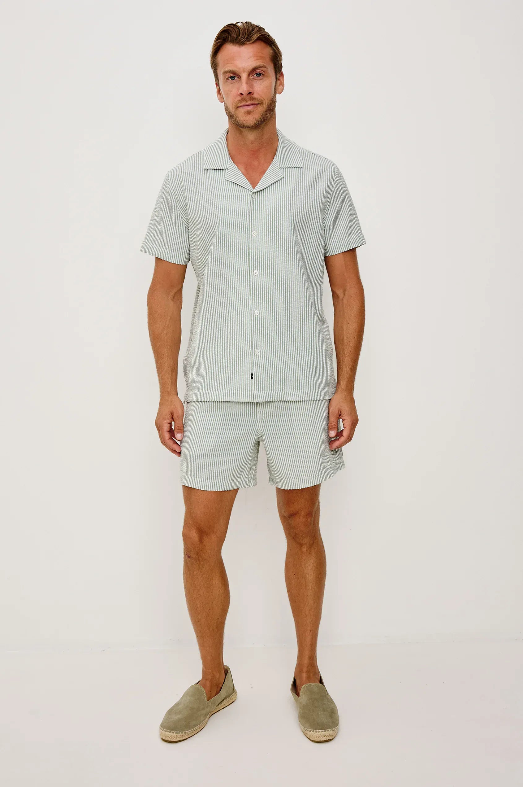 Rails Camp Shirt Amalfi Shirt in Sage White Seersucker