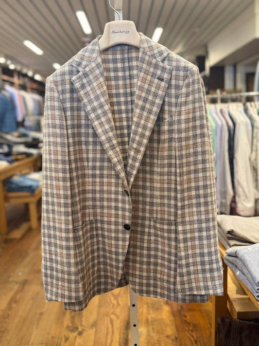 Sartorio Sport Coats 50R Sartorio Napoli Jacket - Grey & Tan Plaid