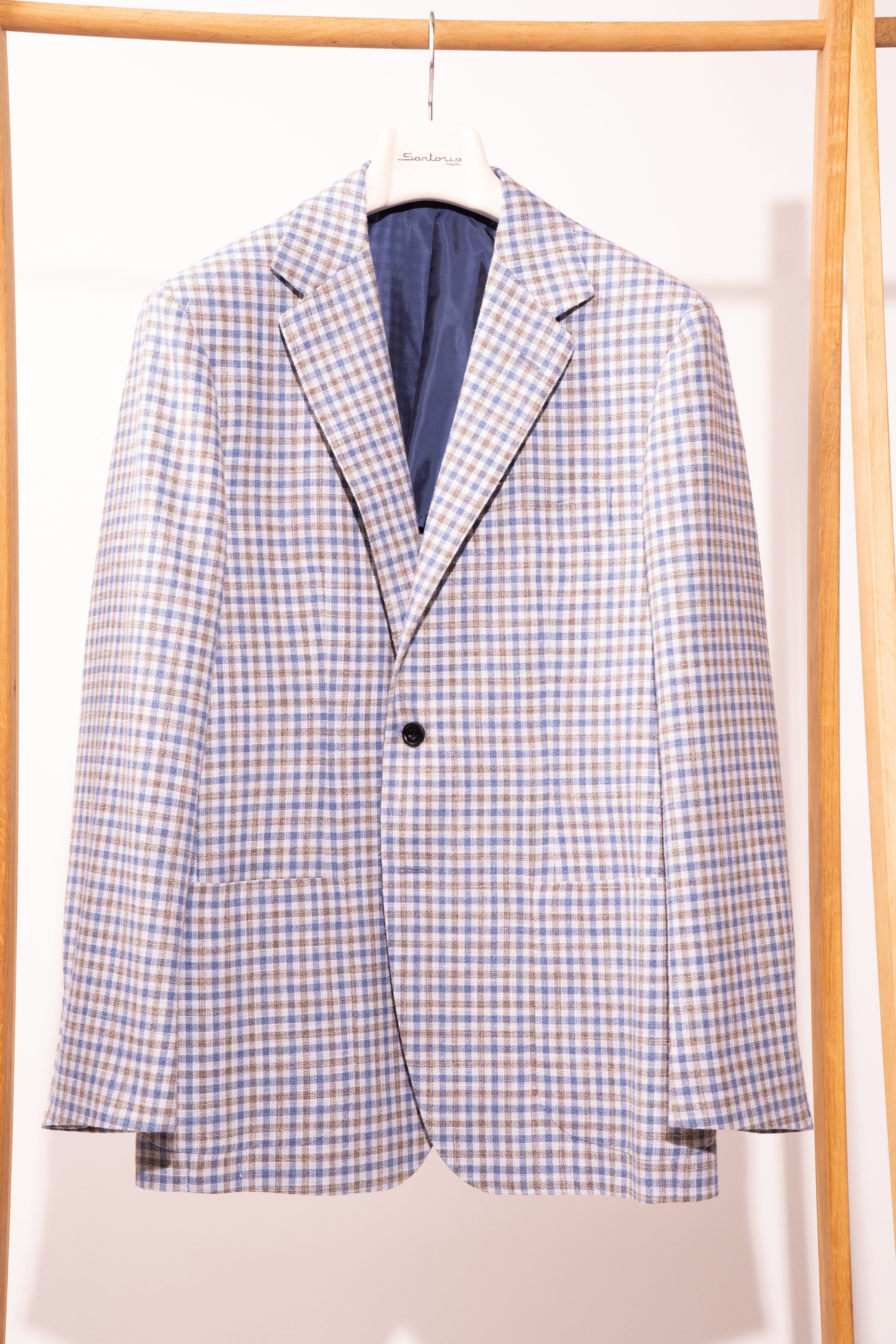 Sartorio Sport Coats Gray and Royal Blue Tattersall Sport Jacket