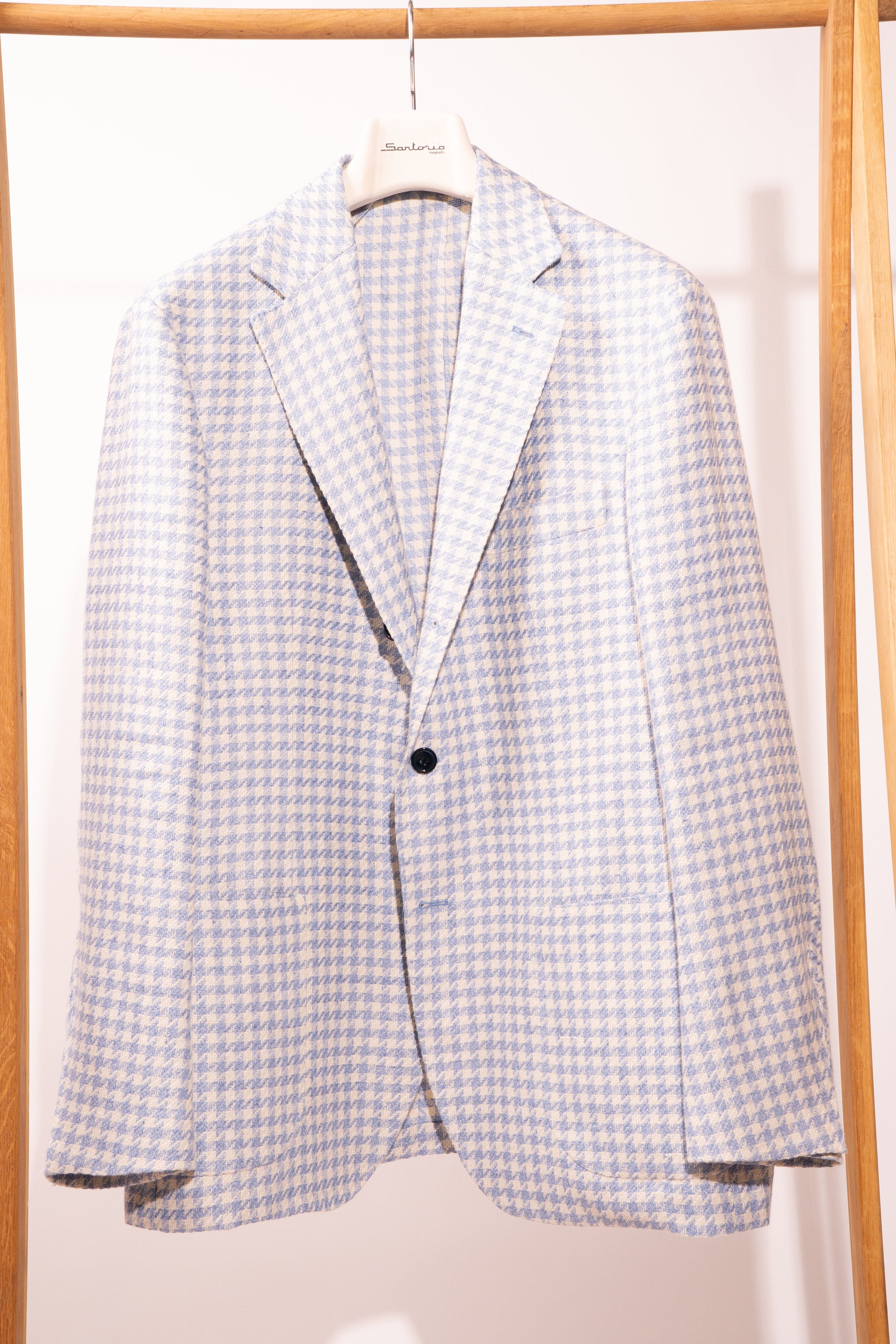 Sartorio Sport Coats Light Blue and White Houndstooth Sport Jacket