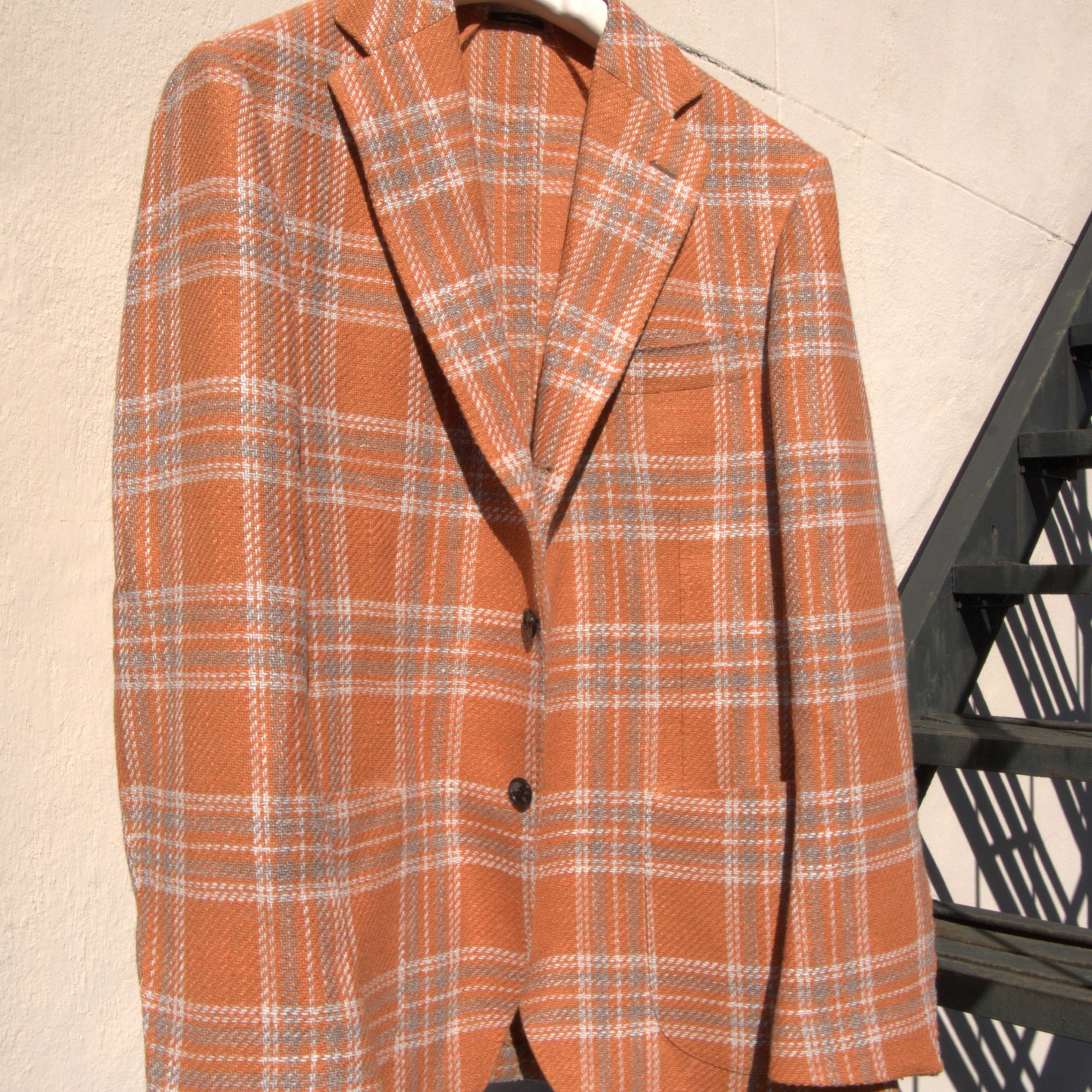 Sartorio Sport Coats Plaid Sport Coat in Orange/Grey