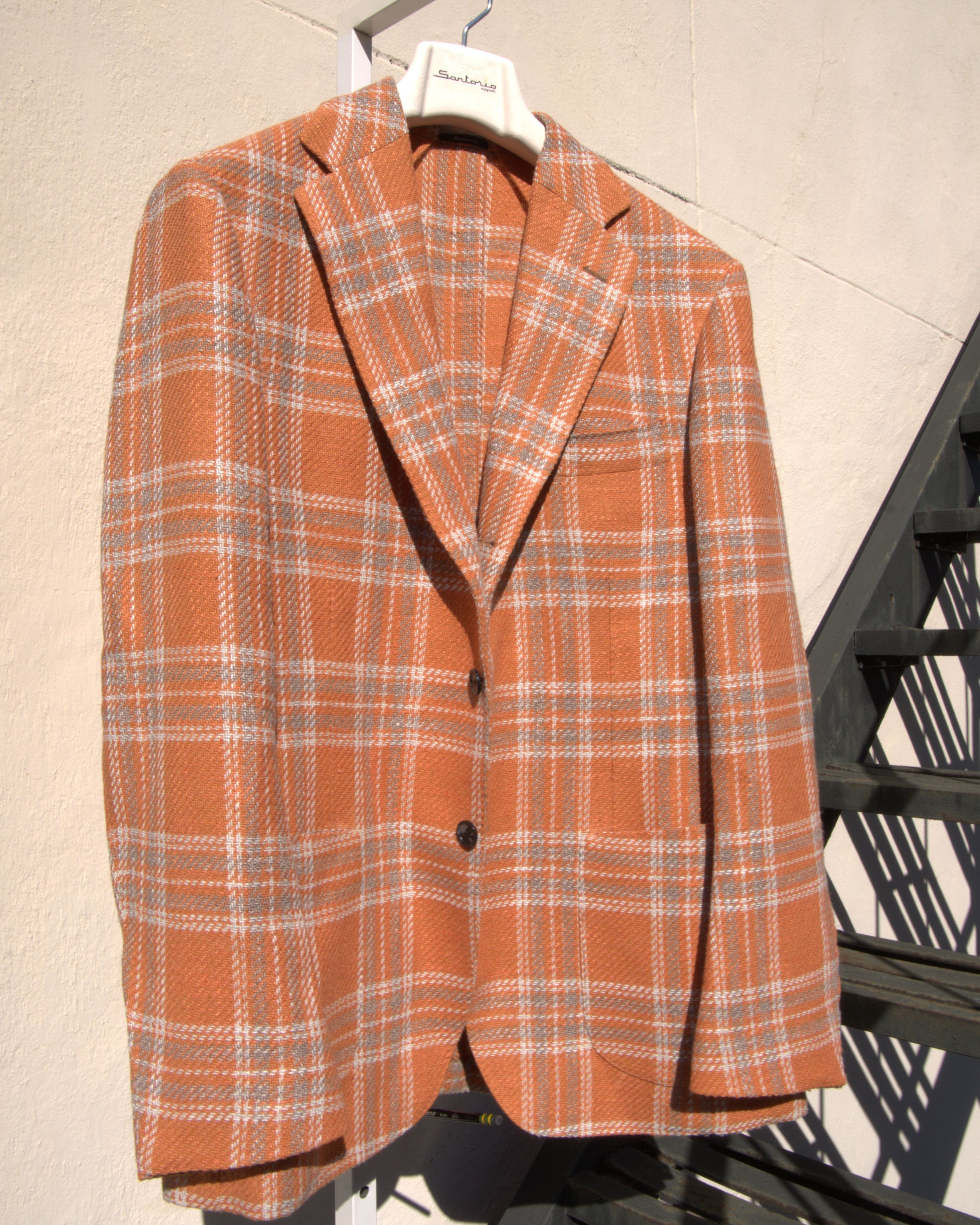 Sartorio Sport Coats Plaid Sport Coat in Orange/Grey