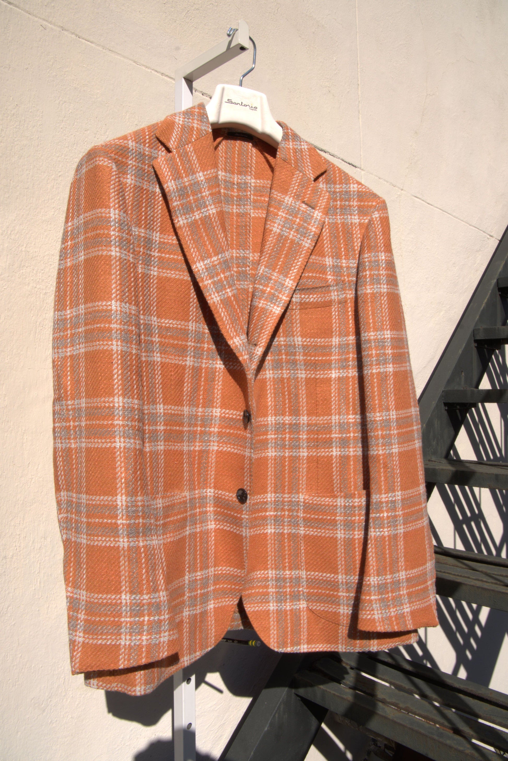 Sartorio Sport Coats Plaid Sport Coat in Orange/Grey