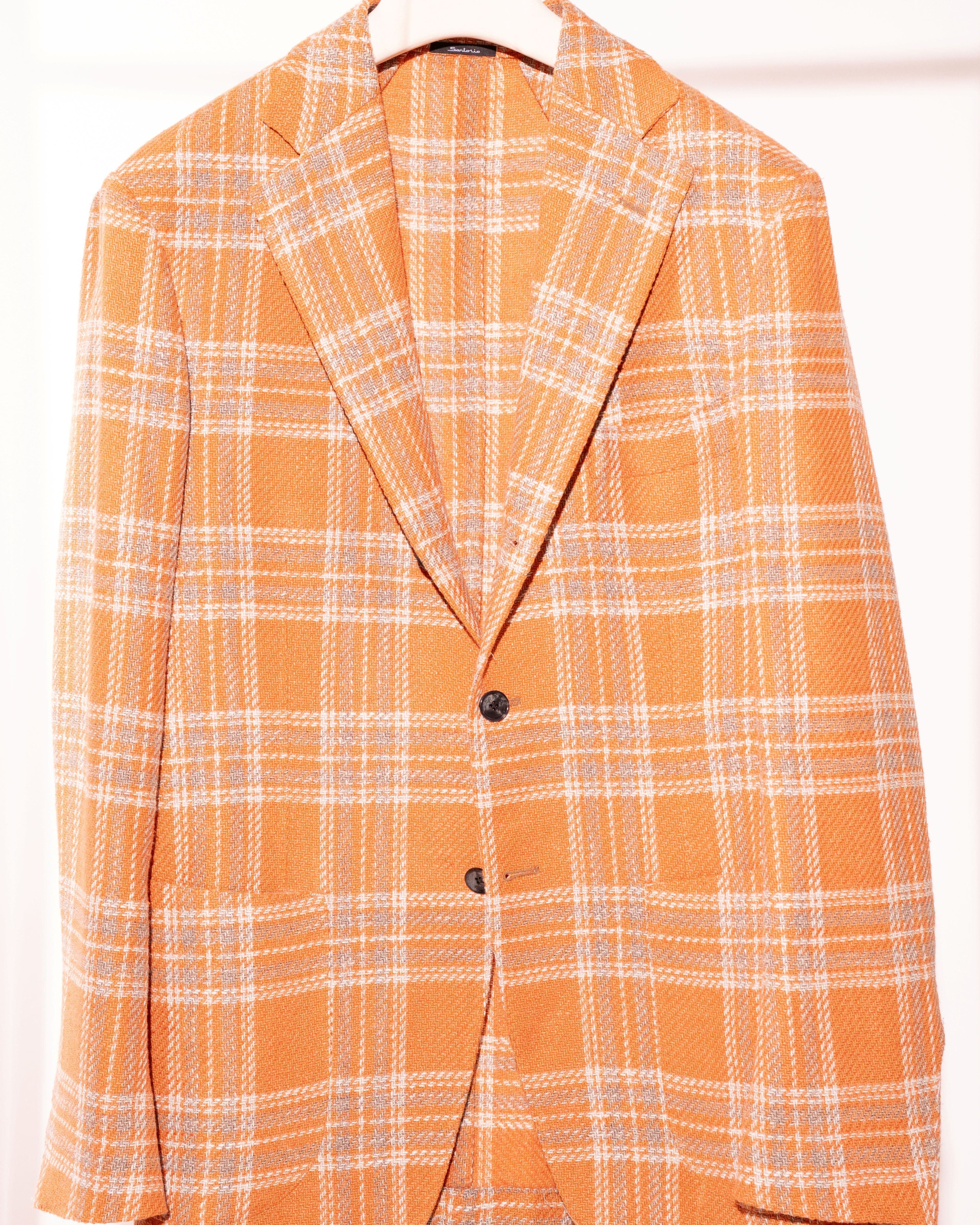 Sartorio Sport Coats Plaid Sport Coat in Orange/Grey