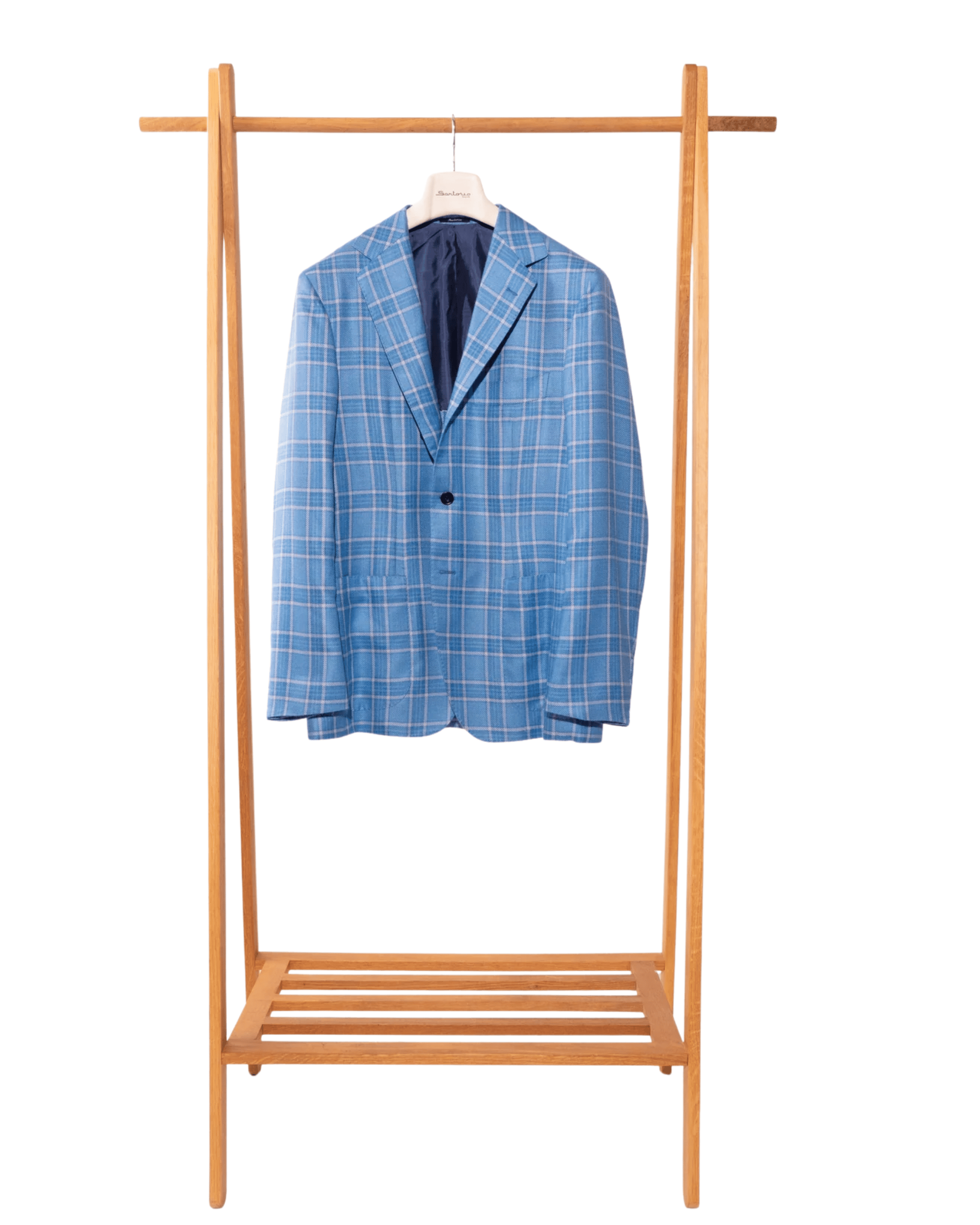 Sartorio Sport Coats Royal Blue and Silver Plaid Cashmere Sport Jacket