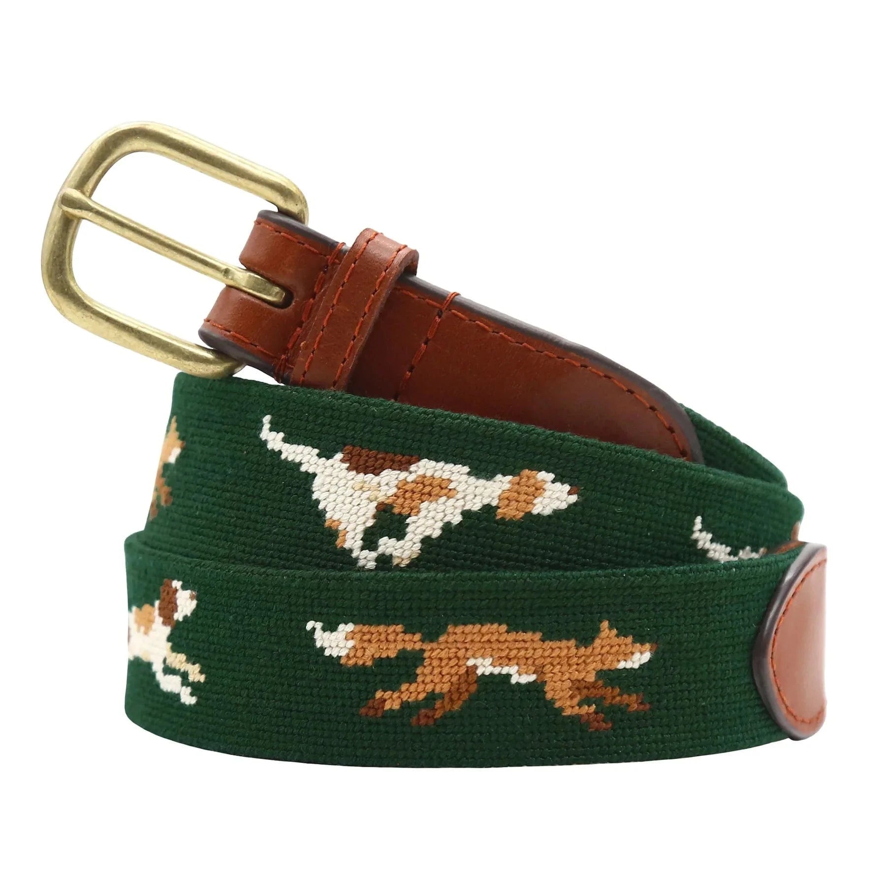 Smathers & Branson Belt Fox Chase Needlepoint Belt in Deep Hunter