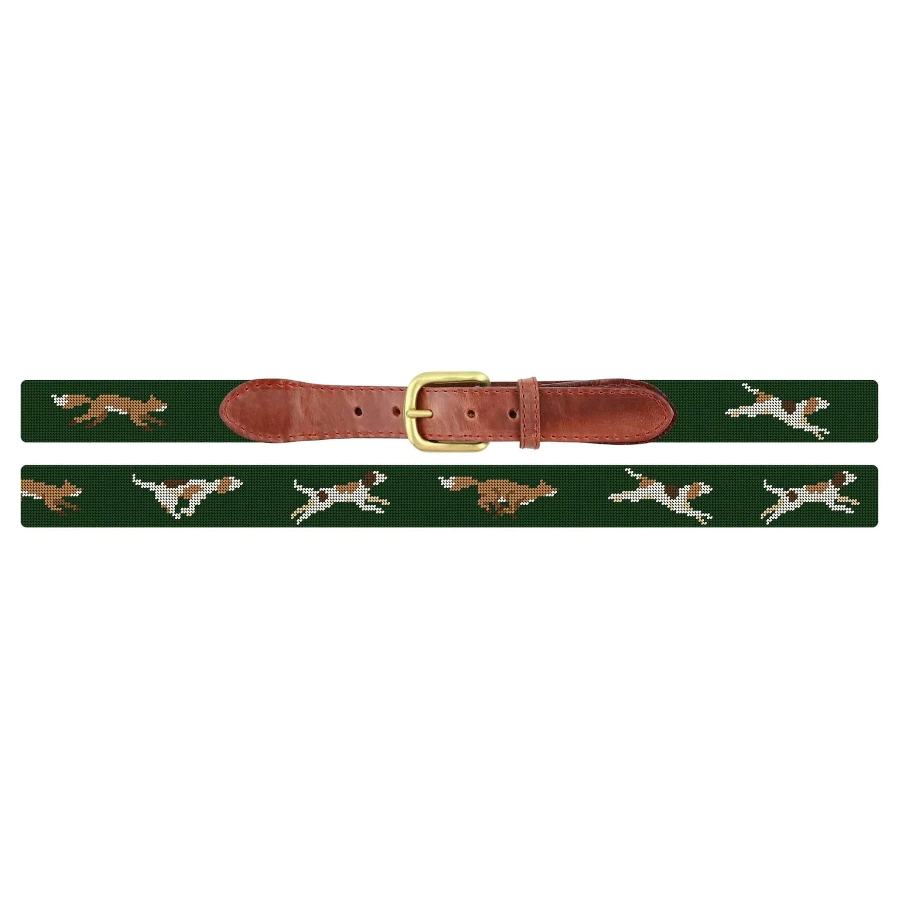 Smathers & Branson Belt Fox Chase Needlepoint Belt in Deep Hunter
