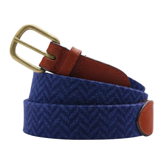 Smathers & Branson Belt Navy Herringbone Belt