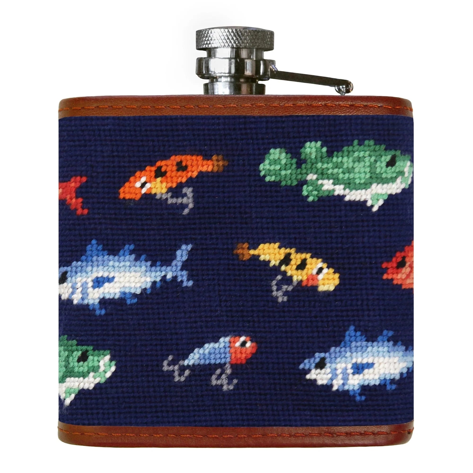 Smathers & Branson Drinkwear DARK NAVY Fish and Tackle Pattern Flask