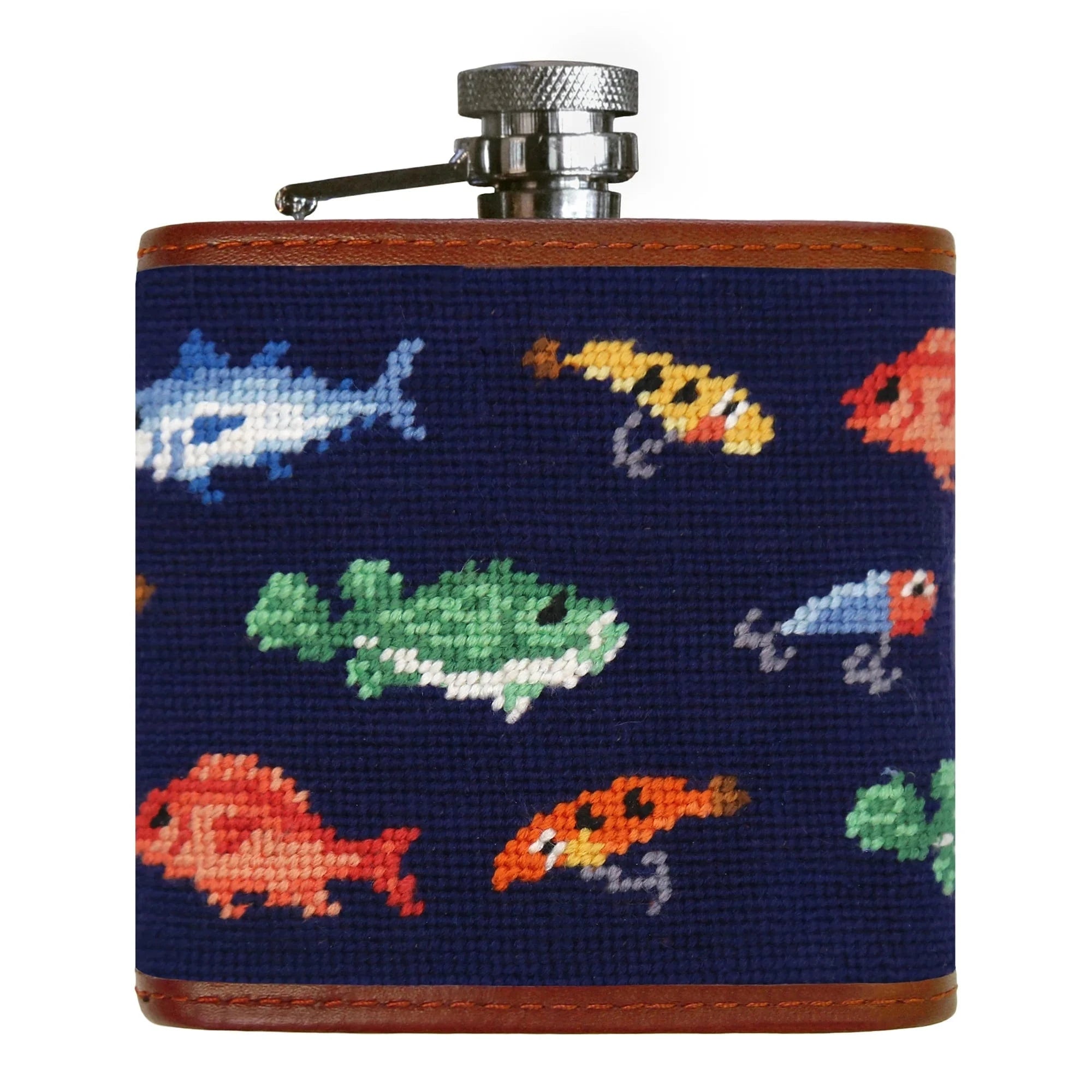 Smathers & Branson Drinkwear DARK NAVY Fish and Tackle Pattern Flask