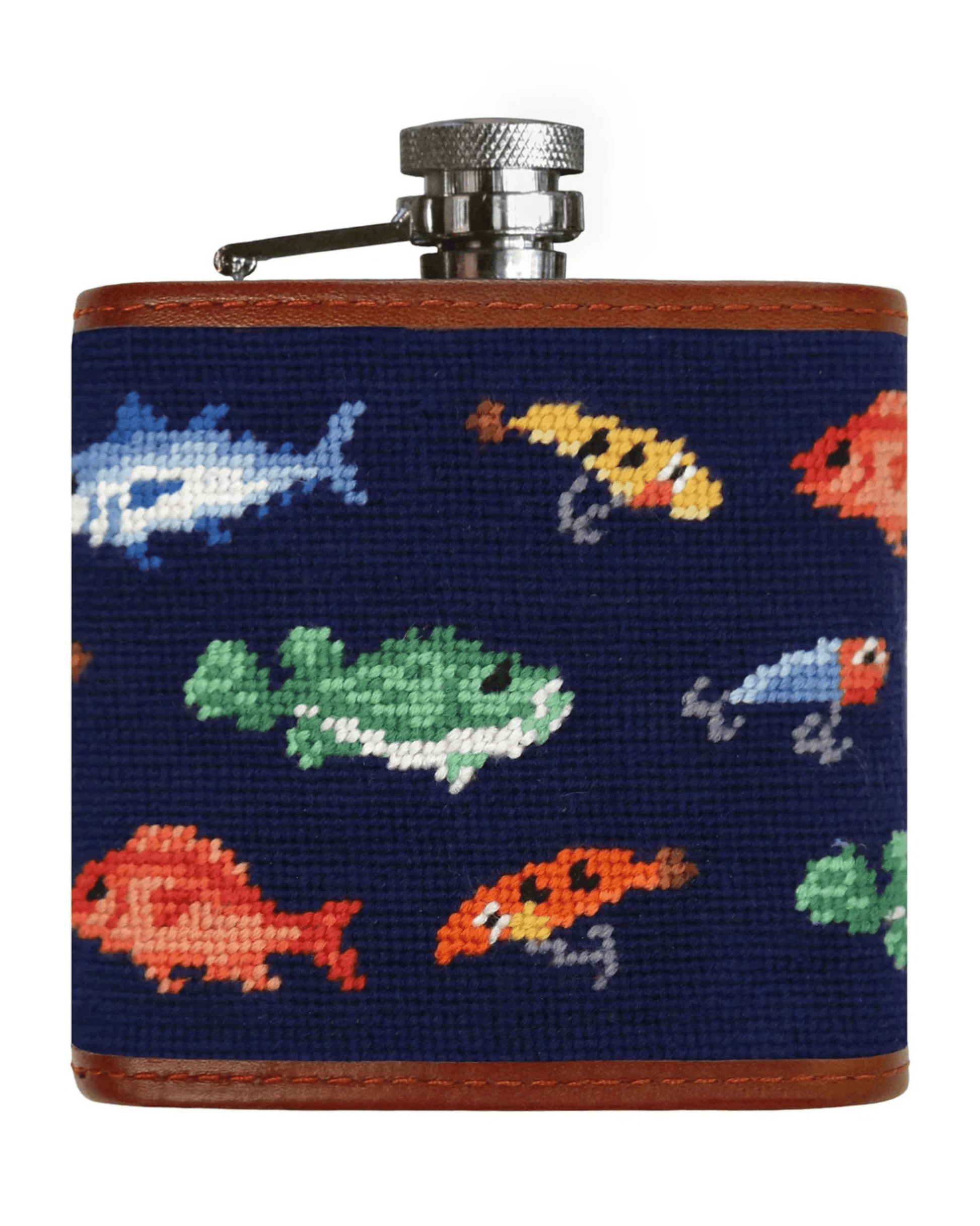 Smathers & Branson Drinkwear DARK NAVY Fish and Tackle Pattern Flask
