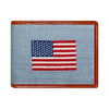 Smathers & Branson Small Leather Goods American Flag Needlepoint Bi-Fold Wallet- Antique Blue