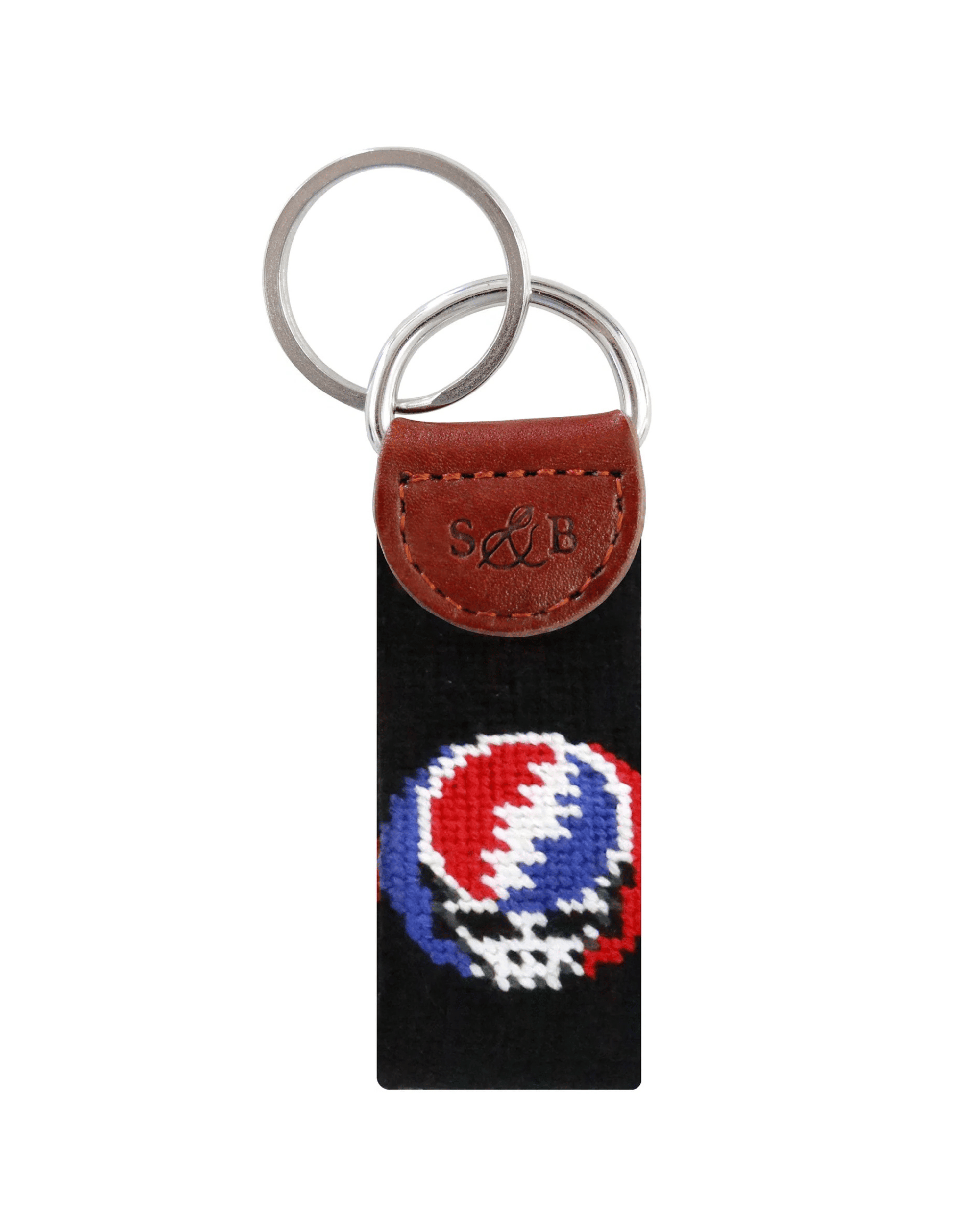Smathers & Branson Small Leather Goods BLACK Grateful Dead Steal Your Face Needlepoint Key Fob