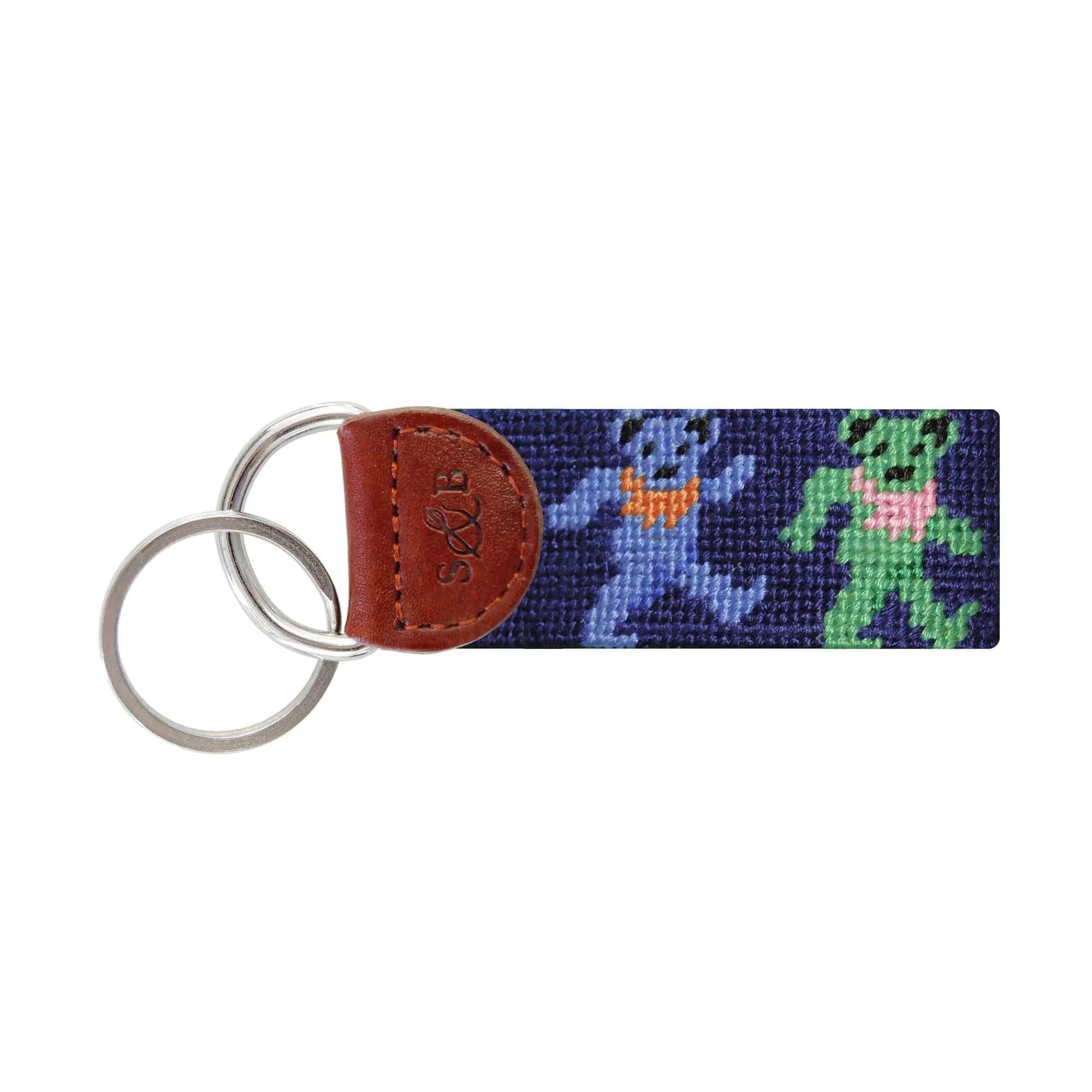 Smathers & Branson Small Leather Goods Dancing Bears Key Fob (Navy)