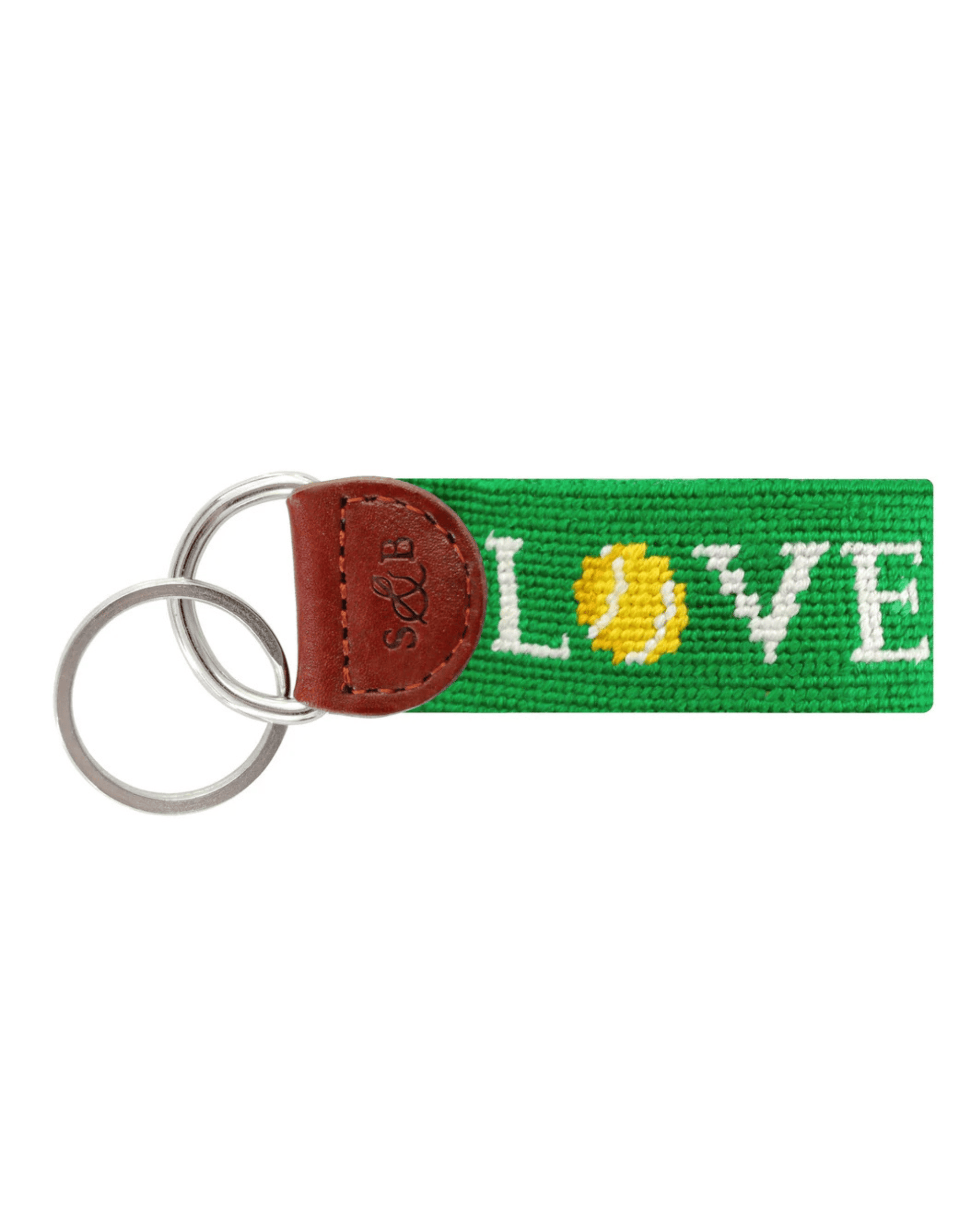 Smathers & Branson Small Leather Goods DARK KELLY Love All Needlepoint Key Fob