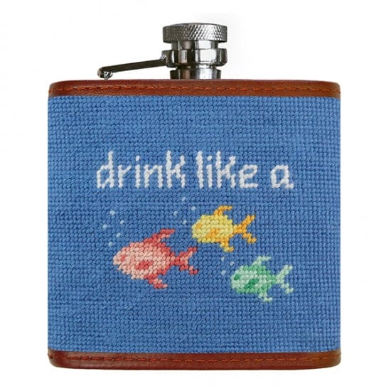 Smathers & Branson Small Leather Goods Drink like a Fish Needlepoint Flask