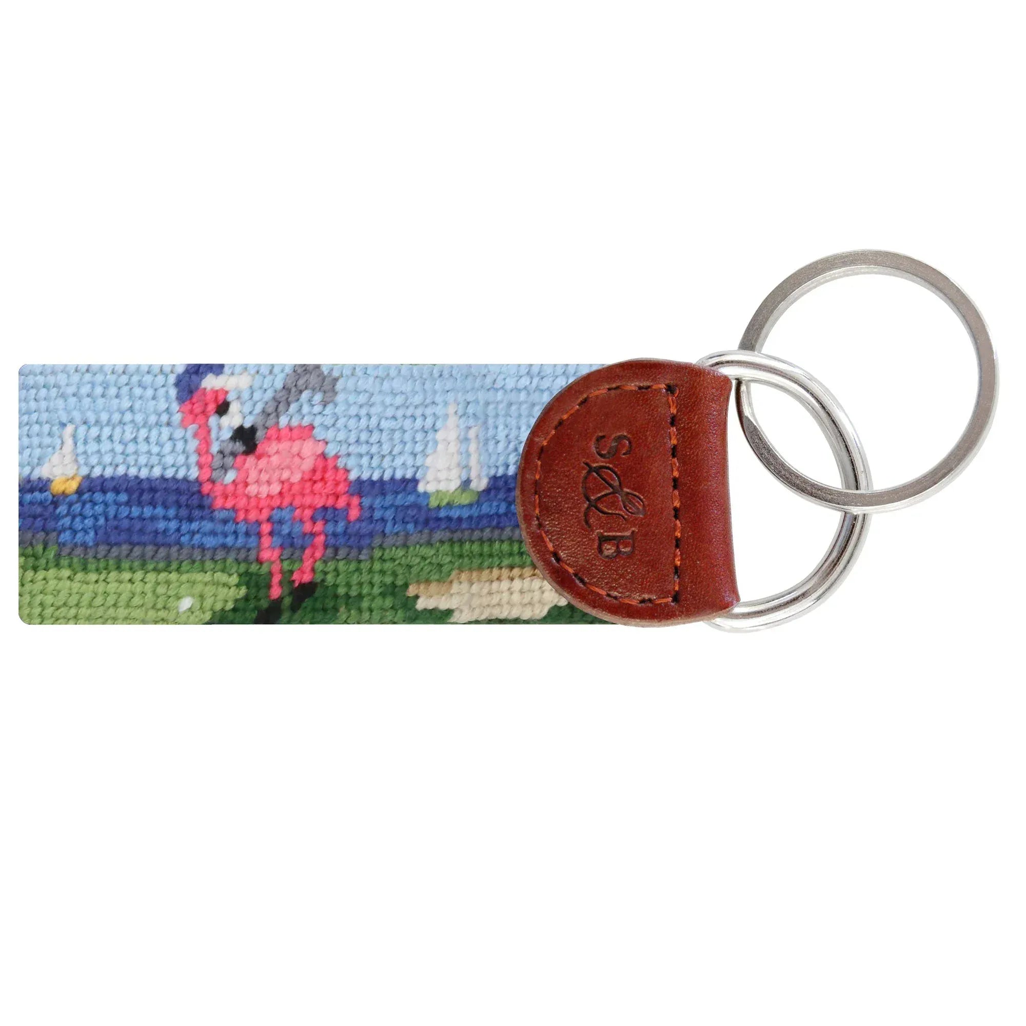 Smathers & Branson Small Leather Goods Fairway Flamingos Key Fob