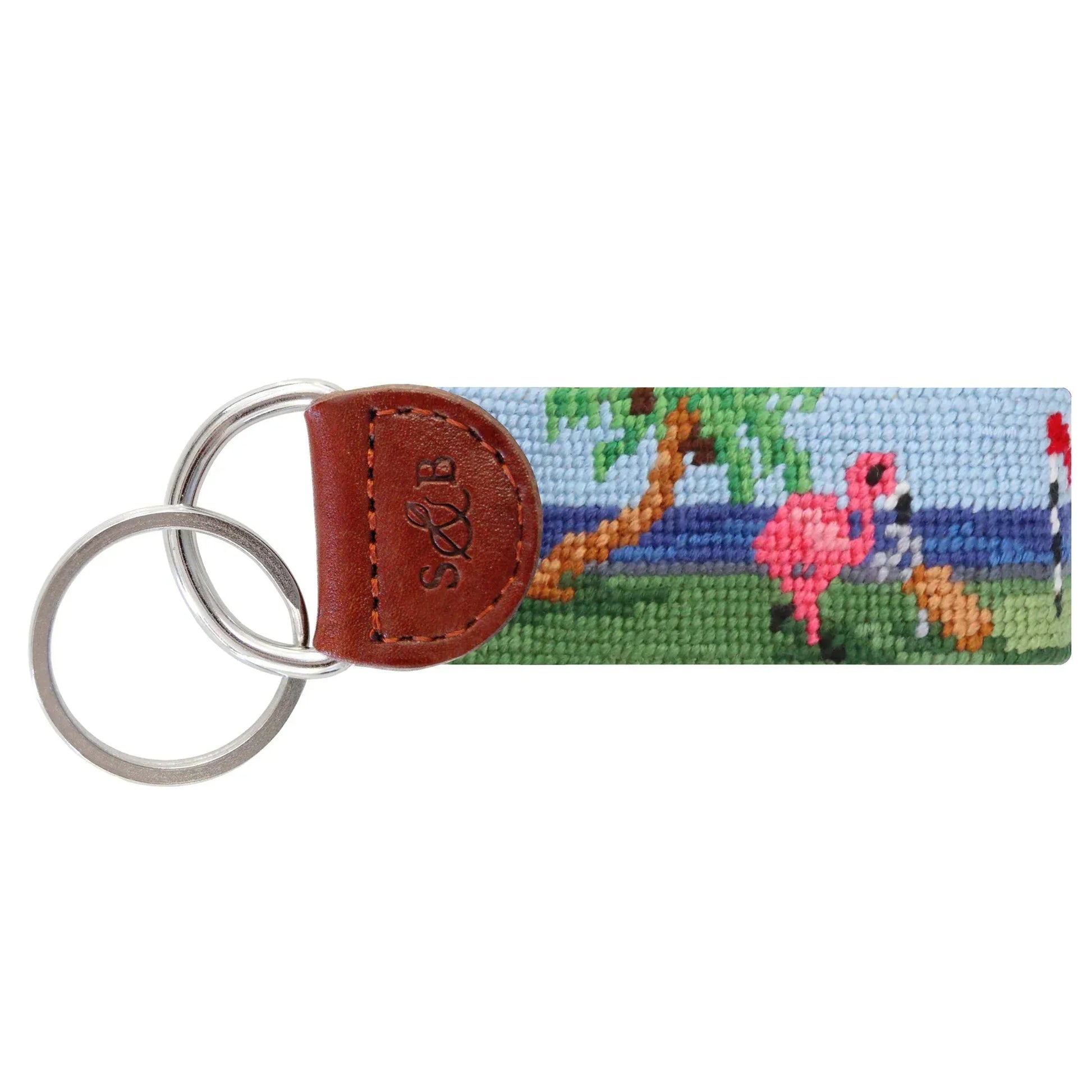 Smathers & Branson Small Leather Goods Fairway Flamingos Key Fob