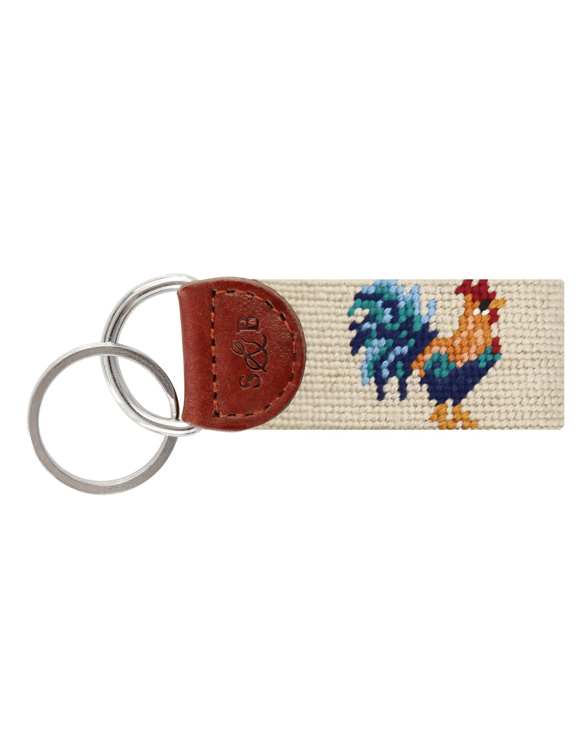 Smathers & Branson Small Leather Goods LIGHT KHAKI Rooster Needlepoint Key Fob
