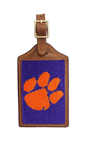 Smathers & Branson Small Leather Goods PURPLE Clemson University Tiger Paw Needlepoint Luggage Tag