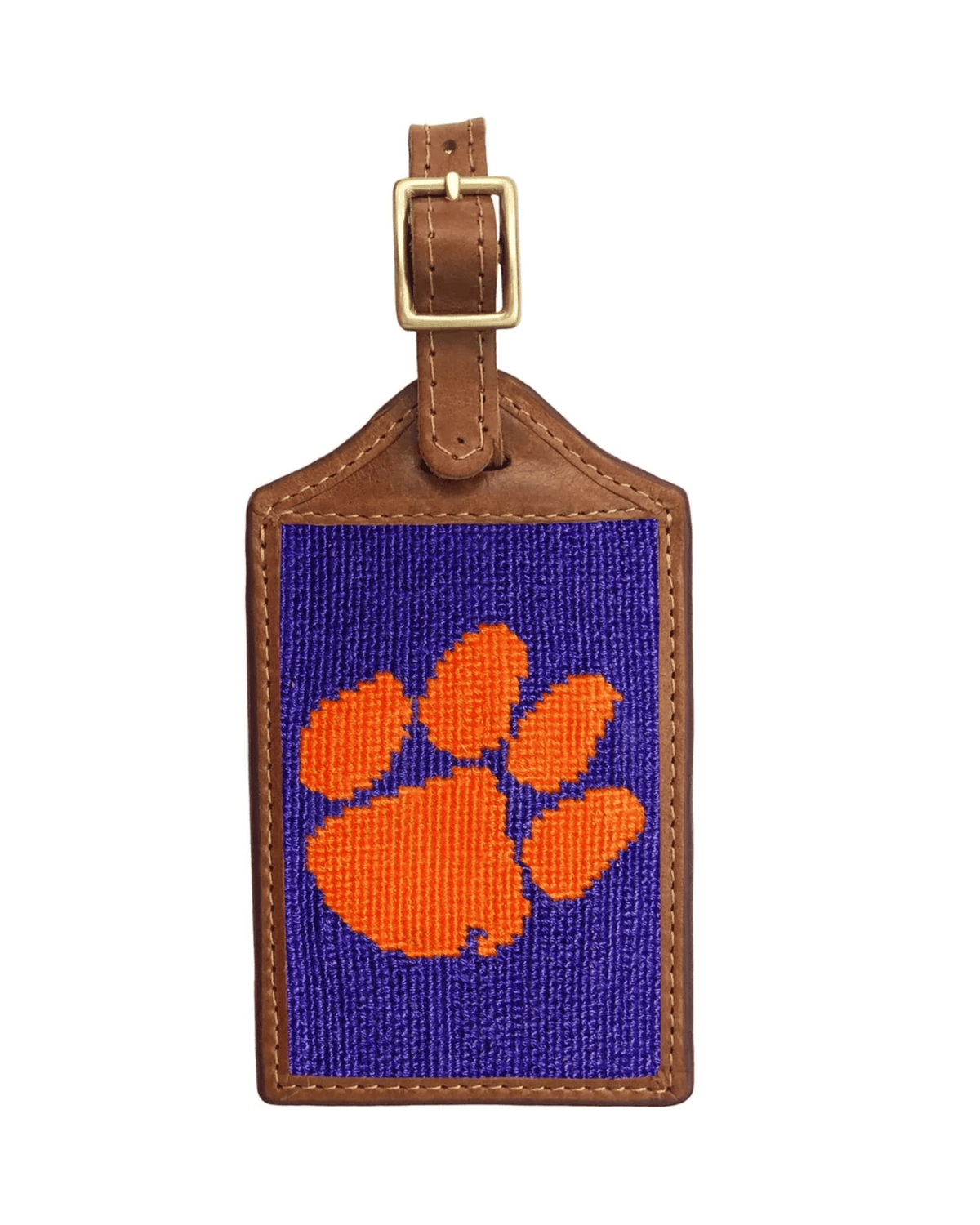 Smathers & Branson Small Leather Goods PURPLE Clemson University Tiger Paw Needlepoint Luggage Tag